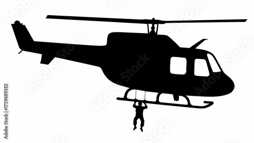 Intense helicopter extraction mission with dangling figure emphasizes drama and urgency for cinematic action scenes