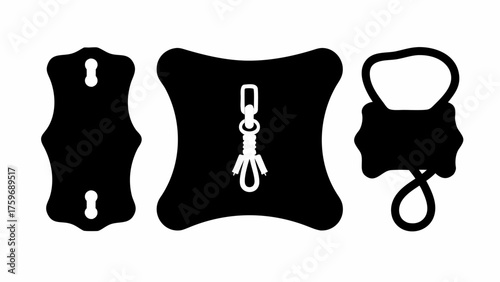 Charming black and white collection featuring lock, zipper, and bag icons; useful for design projects