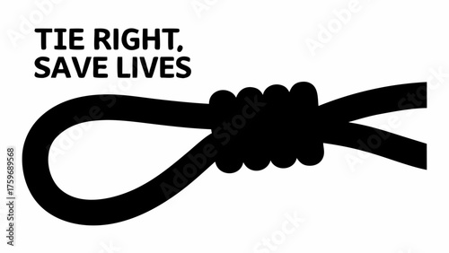 Safety awareness graphic shows the importance of tying a knot right to save lives, rope knot diagram