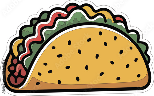 colorful taco illustration with lettuce cheese and salsa