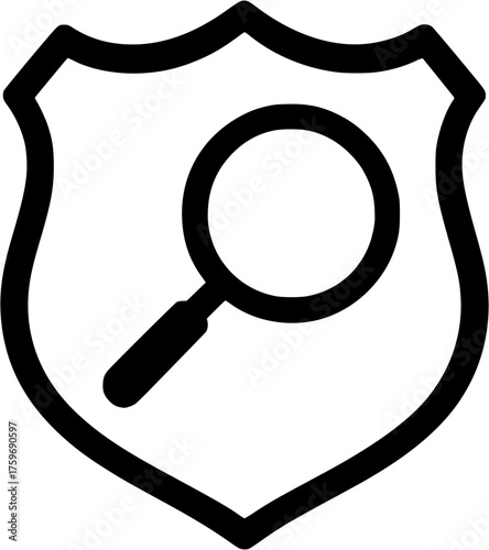 Law Enforcement Shield Icon Vector Illustration with Magnifying Glass Representing Detective Security and Crime Investigation