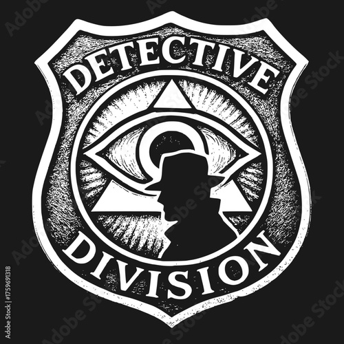 Detective Division Bronze Badge Vector Illustration with Eye Symbol Representing Investigation Authority and Law Enforcement Concept