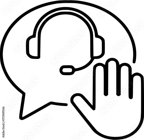 Customer support icon vector headset and chat bubble outline symbol for service helpline and online communication concept