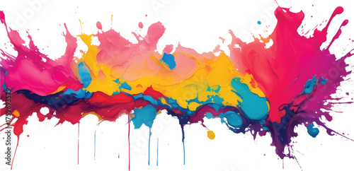 Modern Abstract Art of Vibrant Paint Splash Explosion with Fluid Motion and Bright Pigments Flowing Across White Canvas Creating Dynamic Creative Energy and Texture