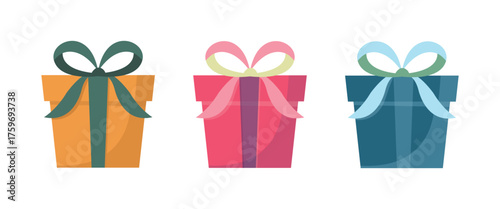 Three colorful gift boxes isolated on white background, perfect for birthdays, holidays, or special occasions
