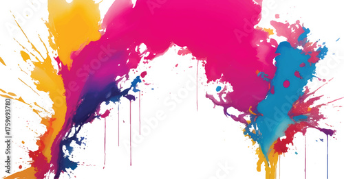 Modern Abstract Art of Vibrant Paint Splash Explosion with Fluid Motion and Bright Pigments Flowing Across White Canvas Creating Dynamic Creative Energy and Texture