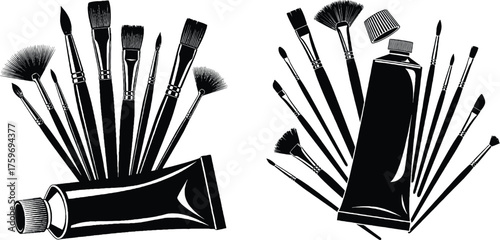 Artistry essentials collection of paint brushes and tubes a creative still life