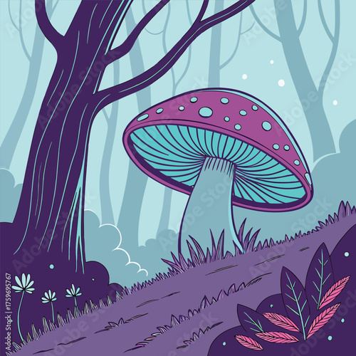 Colorful Mushroom Vector Set – Fly Agaric, Wild Forest, Cute Cartoon, Boho Silhouette, and Fantasy Glow Illustration