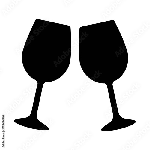 Two wine glasses toasting vector silhouette illustration for celebration drink alcohol party design