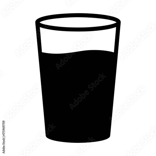 Black and white glass of water vector illustration beverage drink liquid refreshment simple design icon