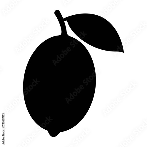 Isolated black lemon vector illustration fresh citrus fruit with leaf silhouette for design asset