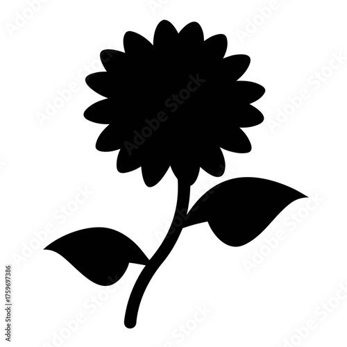 Black sunflower vector illustration, floral design element for summer and autumn projects, print art