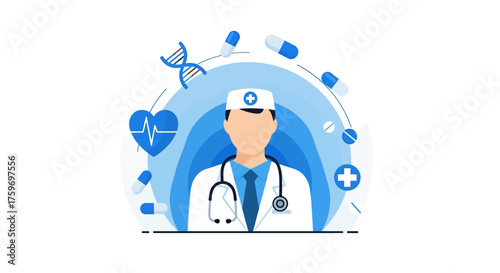 Professional doctor illustration for modern medical website or healthcare campaign with a clean and elegant design that inspires trust and conveys expertise