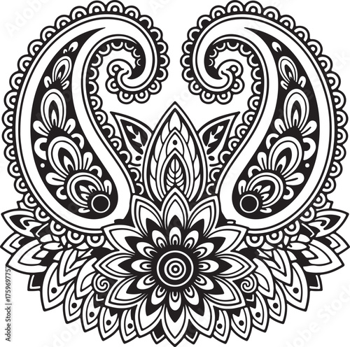 Vector floral ornament with abstract pattern and henna tattoo design