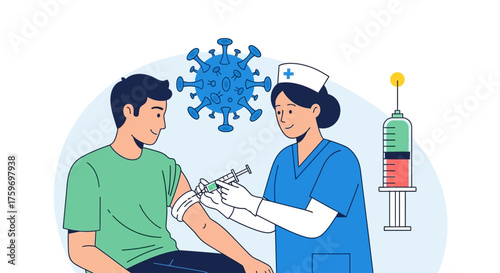 Get vaccinated now against viruses for a healthy life, nurse administering vaccine to patient in clinic, healthcare concept to stay healthy