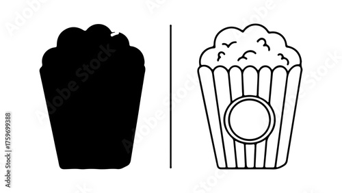 Popcorn bucket outline and silhouette with transparent background