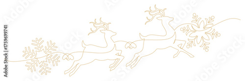 gold line art style two reindeer and big snowflake for Christmas decoration 3.eps