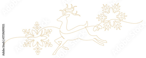 gold line art style two reindeer and big snowflake for Christmas decoration 4.eps