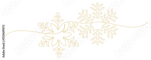 gold line art style two snowflakes for Christmas decoration.eps
