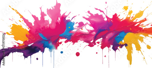 Intense Abstract Colorful Paint Splash Explosion in Motion with Vibrant Acrylic Ink and Fluid Pigments Spreading Energy Across White Background for Trendy Modern Artistic Design