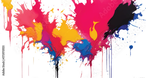 Abstract Artistic Splash of Multicolor Paint Explosion Featuring Vibrant Red, Yellow, Blue, and Purple Pigments Creating Dynamic Creative Motion and Fluid Texture for Modern Digital Art Background