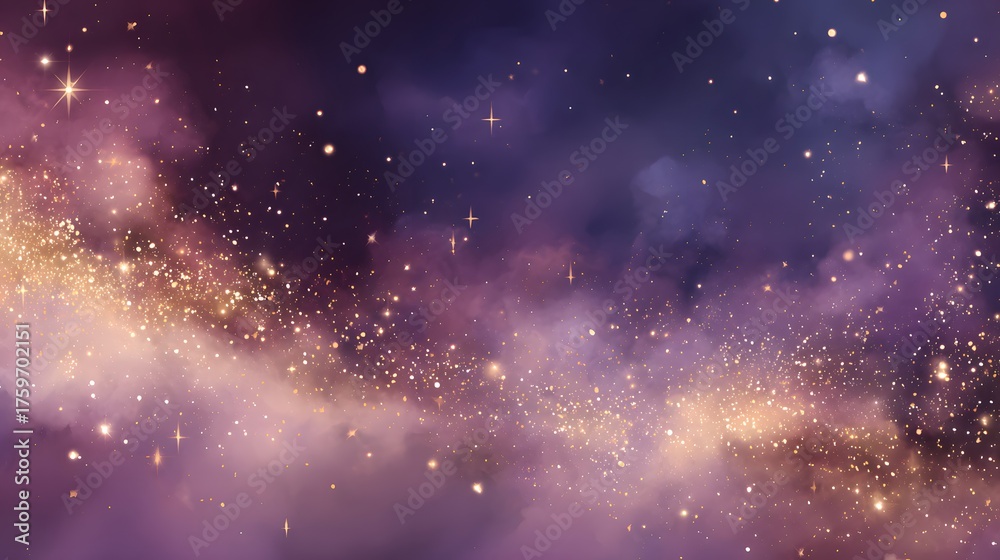 Naklejka premium Glowing stardust and nebulae create a magical, ethereal galaxy backdrop.