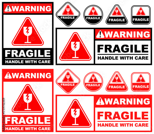 Set Collections fragile warning sign. handle with care labels template design vector illustration