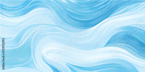 Abstract blue waves create a flowing water design with a light, liquid texture and wavy lines for a stunning ocean art background