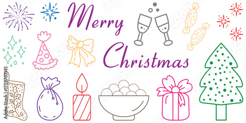 Hand drawn decorative christmas trees and holiday elements collection for festive design vector illustration. EPS 10
