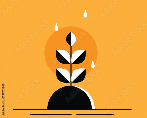 A Plant Sprout Being Watered Colorful Background. Agriculture and planting crops concept vector art