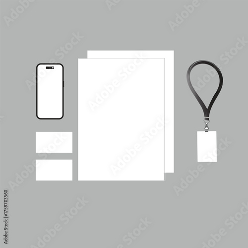 Modern Social Media Post & Letterhead Mockup with ID and Business Card on Gray Background