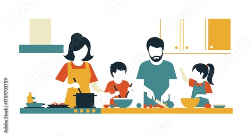 Heartwarming family cooking together in a vibrant kitchen creating memories and delicious food