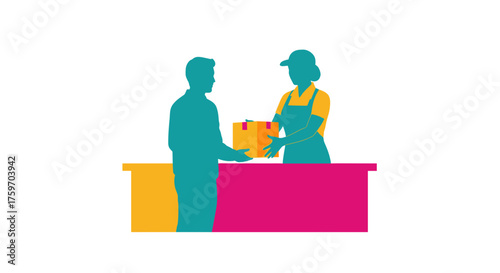 Seamless delivery experience with courier handing package to customer at service desk