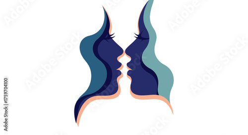 Elegant abstract faces symbolize connection, love, and intimacy for modern design projects