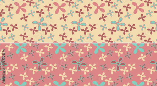 Minimalist playful tossed abstract floral seamless pattern in pastel variations