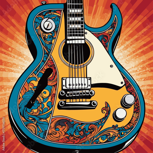 comic book style guitar vector image