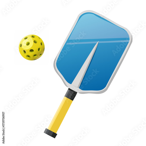 blue pickleball paddle and yellow ball clip art preview