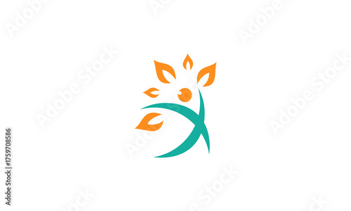 An abstract logo of a joyful human figure combined with natural leaf elements. Symbolizes growth, wellness, health, and harmony with nature. Ideal for spas, therapy, organic products, or fitness brand