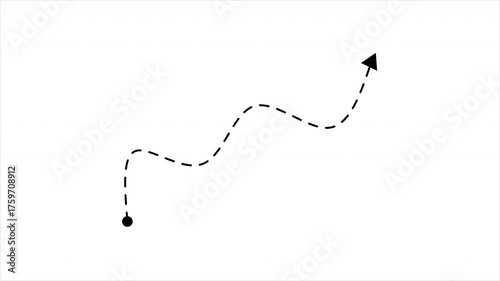 Animation of dash line path with arrow to the top right point. dash line path animation on white background 4k video