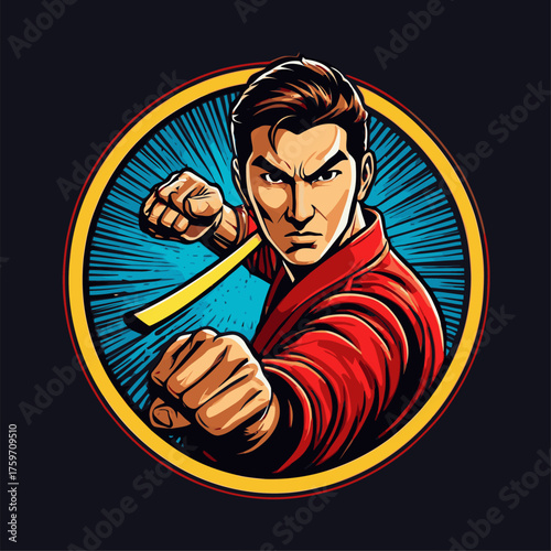 comic book style karate club logo vector image