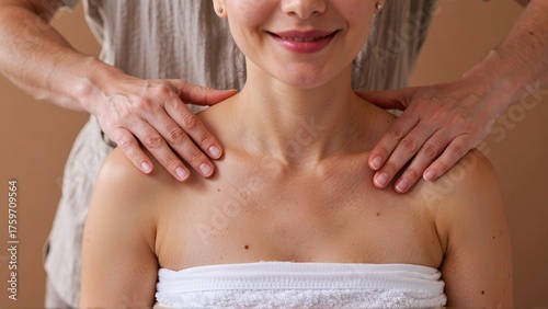 Gentle hands ease tension with a soothing shoulder and neck massage, promoting relaxation and well-being.