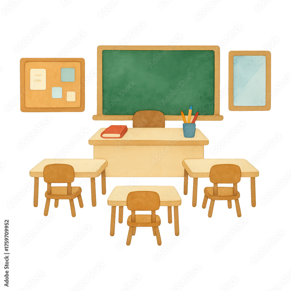 Fototapeta premium PNG Cozy classroom with wooden furniture.