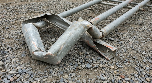 Twisted Metal Pipes and Debris on Gravel Ground, Industrial Decay
