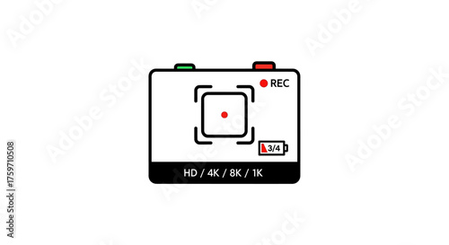 camera recording video in hd 4k 8k  1k resolution with record light on 34 battery life illustrating video technology content creation