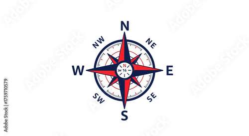 Compass rose illustration for navigation cartography and direction finding symbolizing exploration and adventure perfect for travel blogs and educational materials.