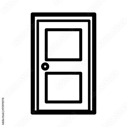 Simple Outline Door Icon with Rectangular Panels and Round Doorknob