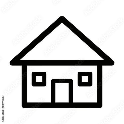 Minimalist Outline House Icon with Geometric Shapes on White