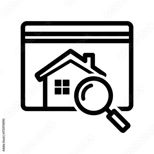 Minimalist Line Art House Search and Magnifier in Browser Icon