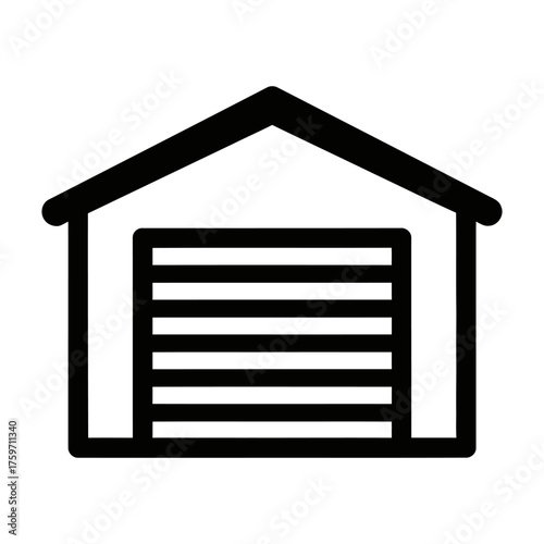 Black Outline Garage Icon with Rounded Corners on White Background
