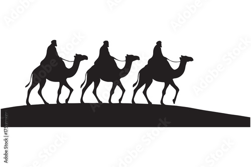 Camel Caravan Silhouette Desert Travel Nomad Journey Vector Illustration